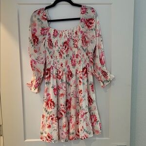 Peach Love California Pink Floral Smocked Top